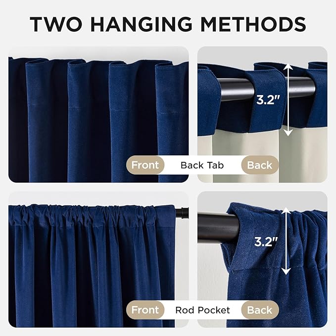 Joydeco Royal Blue 100% Blackout Curtains 72 Inch 2 Panels, Luxury Thermal Royal Blue Velvet Curtains for Bedroom Living Room, Soundproof Blackout Window Drapes, Rod Pocket & Back Tab (52W x 72L)