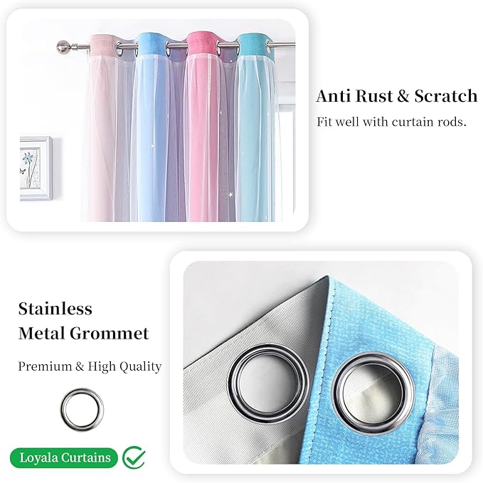 Star Blackout Curtains for Bedroom - Rainbow, 96 Inches Long, 2 Panels, Beige & Blue & Pink