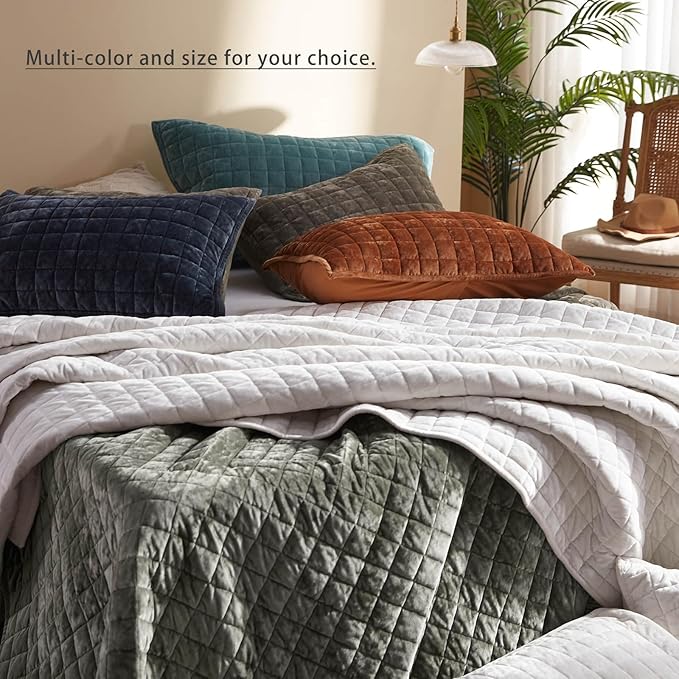 LEAONME Velvet Quilt California King-118''x106'', Lightweight Grey Velvet Comforter Set with 2 Pillow Shams, Soft Oversized Bedspread Coverlet Quilted Bedding Set for All Season