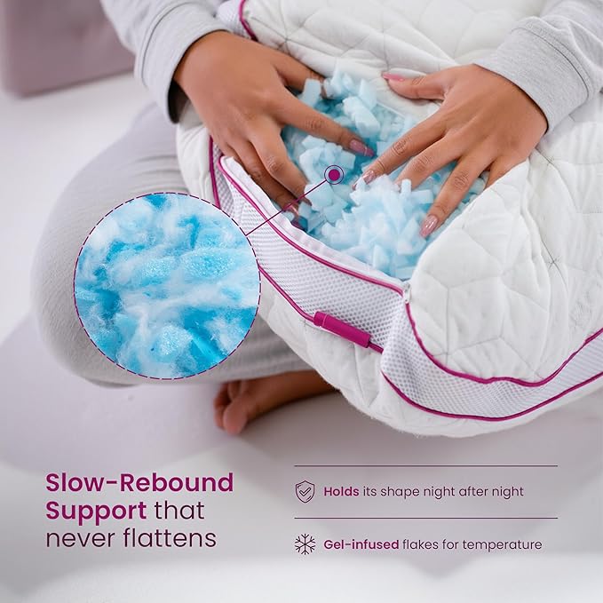 IWS I WANNA SLEEP Adjustable Cooling Pillow, Neck Support, Bed Pillows for Sleeping, Gel Cross Cut Memory Foam, Side Sleepers, Snow® Pillow (1, King (U.S. Standard))