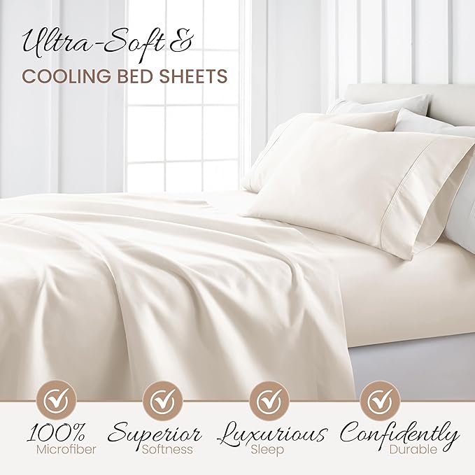 Linen Market Bed Sheets for Twin Size Bed (Ivory) - Sleep Better Than Ever with These Soft and Cooling Twin Sheets - Deep Pocket Fits 16" Thick Beds - 3 Piece Twin Sheet Set