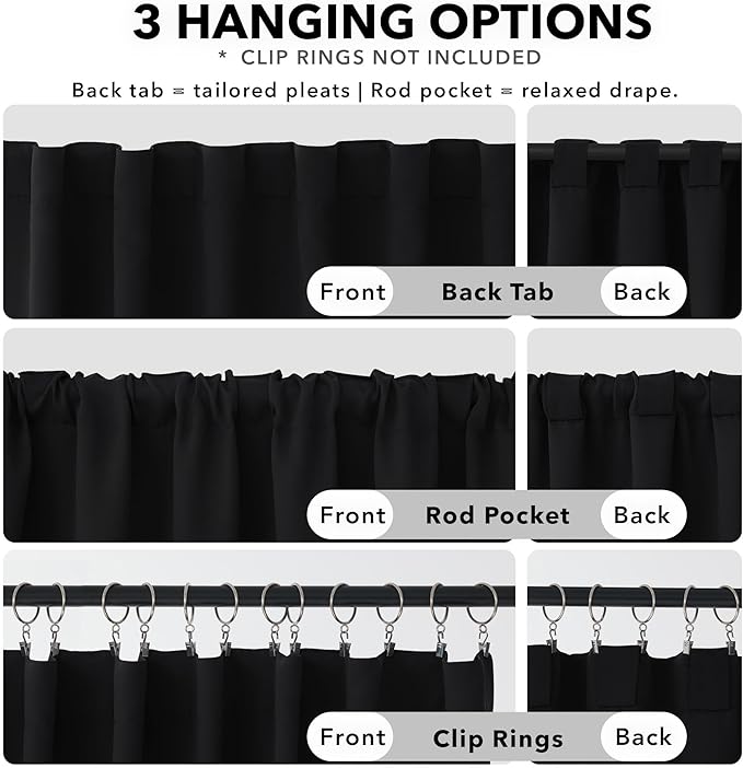 Deconovo Blackout Curtains, Thermal Insulated, W70 x L84 2 Panels, Back Tab, Machine Washable, Room-Darkening Drapes for Bedroom/Living Room Black