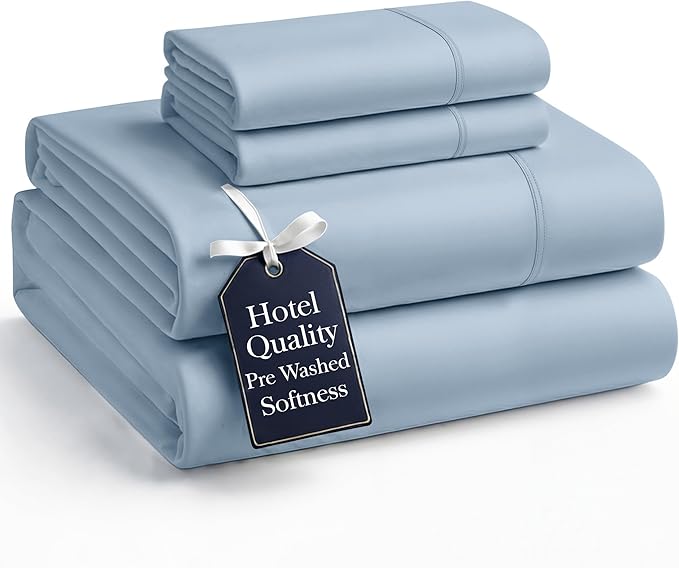 Casa Platino King Size Bedsheets – 4 Piece Set, Ultra Soft & Breathable Microfiber Bedding, Pre-Washed Brushed Microfiber, Deep Pocket King Sheet Set, Fits Mattress up to 15" Deep - French Blue