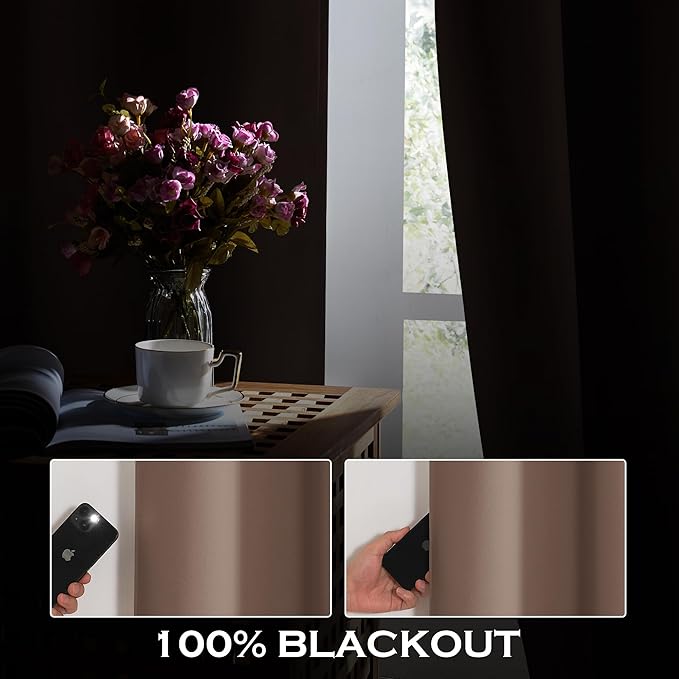 KGORGE Anti Dust Soundproof 100% Blackout Curtains 4 Layers Heavy Duty Energy Efficiency Window Curtains for Living Room Baby Bedroom Home Office Studio, Wide 52 x Long 95 inches, Mocha, 2 Panels