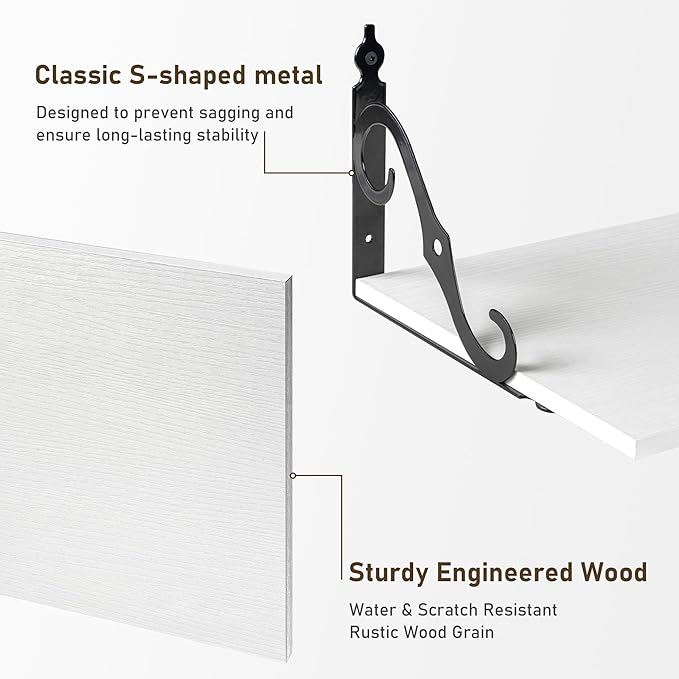 Dreamland Deep Floating Shelves, 16" W x 12" D Wall Shelves Set of 2, Wide Display Shelf Wall Mounted with Brackets, Bookshelf for Living Room, Bathroom, Bedroom, White