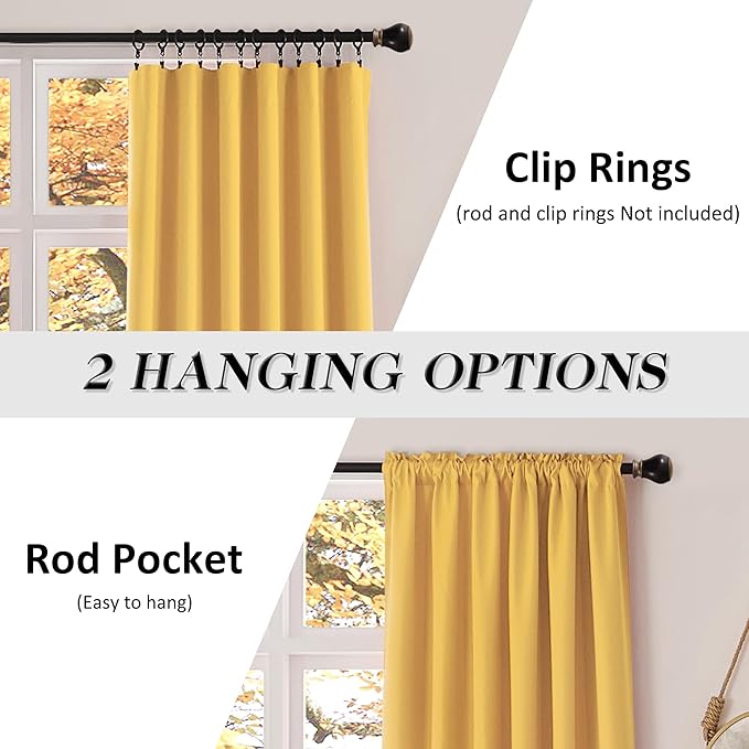 DONREN Patio Blackout Curtain Panels - Home Decoration Thermal Insulated Rod Pocket Blackout Drapes - 2 Panels Gold Yellow Backdrop 5FT x 8FT Curtains for Parties