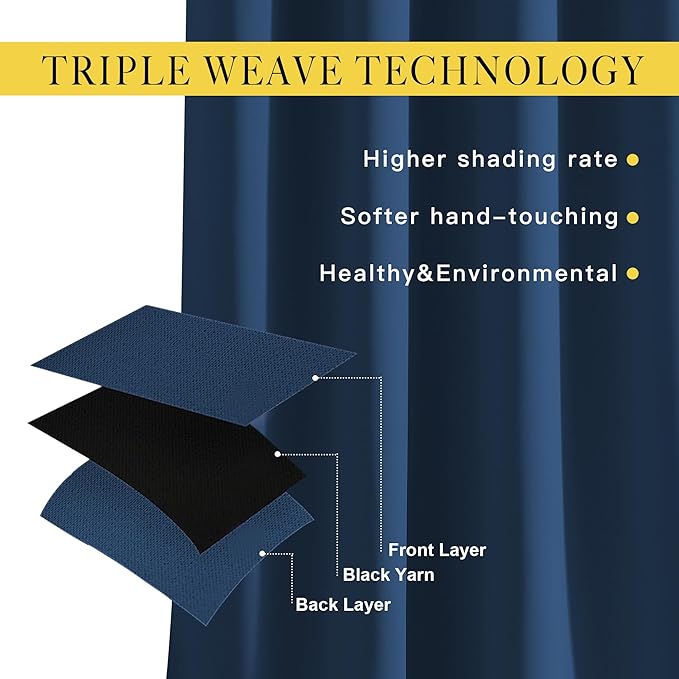 NICETOWN Room Darkening Curtains for Living Room, Grommet Window Treatment Thermal Insulated Solid Sound Reducing Drapes for Bedroom, Moroccan Blue, Set of 2, W52 x L102