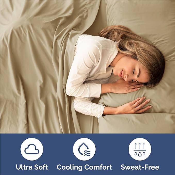 Split King 7 Piece Sheet Set - Cooling & Breathable - Hotel Luxury Bedding - Includes Fitted Sheets for Women, Men, Kids and Teens - 1 Flat, 2 Fitted Sheets, 4 Pillowcases with Deep Pockets - Beige