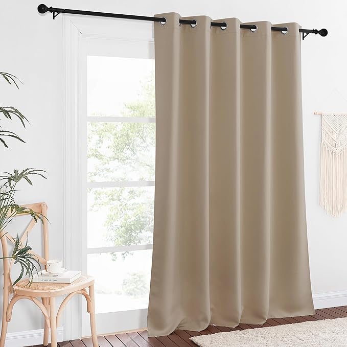 NICETOWN Sliding Door Window Treatment Blackout Patio Door Curtain Panels, Privacy Thermal Drapes for Bedroom Living Room Department with Grommet Top (Taupe, W66 x L110)