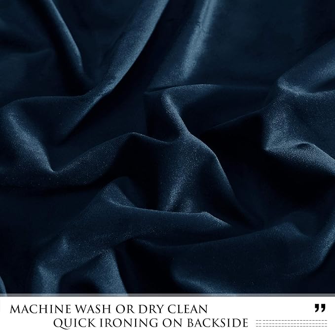 StangH Navy Blue Curtains for Living Room, Luxury Velvet Blackout Thermal Insulated Sliding Door Curtains Heavy Thick Privacy Drapes Home Decor for Office/Bathroom, W52 x L90, 2 Panels