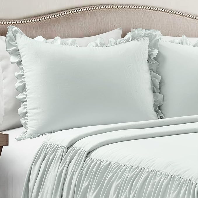 Lush Decor Ruffle Skirt Bedspread Set - 3-Piece Luxurious Farmhouse Bedding - Elegant Ruffle Detail - Timeless Style - Soft Lightweight Sheets - King, Sea Salt