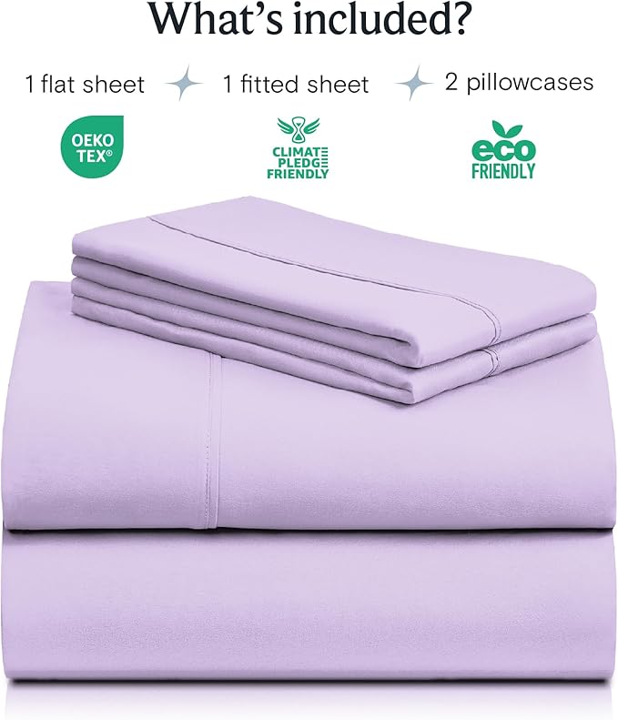 LuxClub 4 PC King Sheet Set, Deep Pockets Wrinkle Free Cooling Bed Sheets Hotel Bedding for Women, Men, Includes 1 Fitted Sheet, 1 Flat Sheet and 2 Pillowcases-Soft Lavender