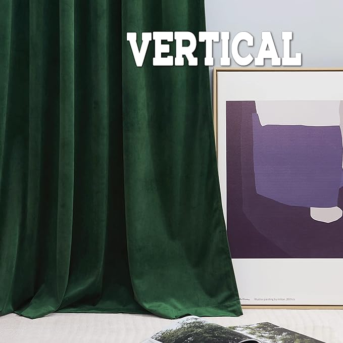 RYB HOME Living Room Curtains, Vintage Velvet Drapes Soft Durable Texture Room Darkening Window Treatment Decorative Backdrop Thermal Curtains for Bedrooom, Hunter Green, W52 x L120 inch, 2 Panel