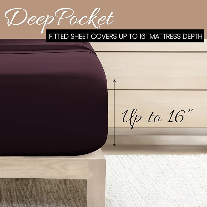 Linen Market Brushed Microfiber Full Sheet Set 4 Piece – Oeko-TEX Certified Ultra Soft & Wrinkle-Free - 16" Deep Pocket Sheets - Easy Care Full Size - Purple
