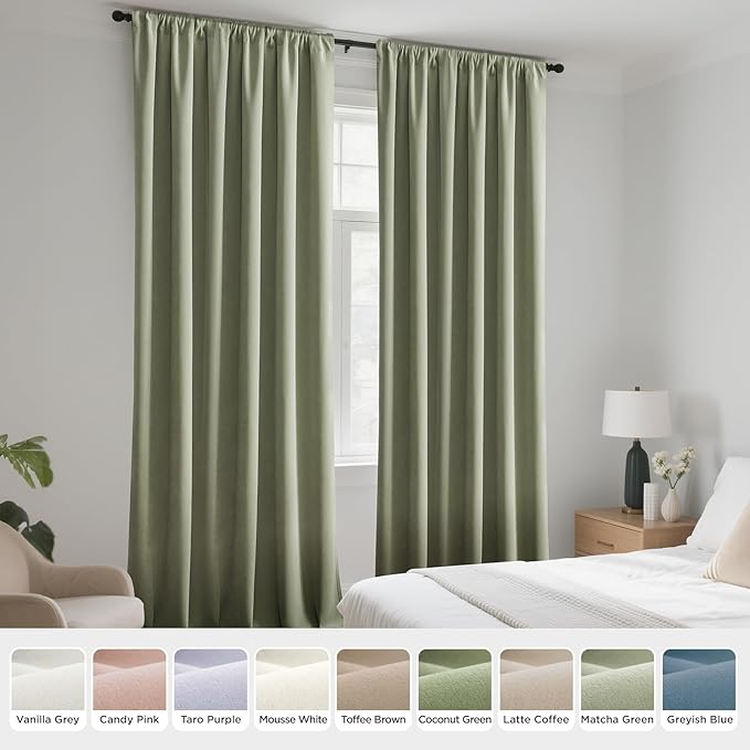 Joydeco Sage Green Velvet Curtains 96 Inches 2 Panels, Luxury Thermal Insulated Soft Green Curtains for Bedroom & Living Room, Room Darkening Velvet Drapes, Rod Pocket (52W x 96L)