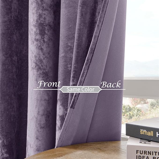 SMILETIME Lilac Purple Crushed Velvet Curtains 52x84 inch Luxurious Thermal Insulated Soundproof Drapes for Living Room Bedroom Office Soft and Durable Light-Filtering Window Treatments, 2 Panels