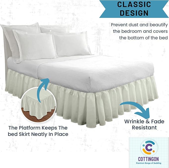 Ruffled Bed Skirt with Split Corners-Dust Ruffle - 21" Drop 100% Microfiber Soft,Sheen & Luxurious Look - Bed Skirts (Ivory -King)