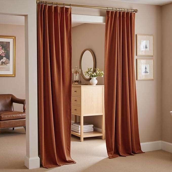 Lazzzy Velvet Blackout Curtains Thermal Insulated Room Window Drapes Super Soft Luxury Curtains for Living Room Bedroom Rod Pocket 2 Panels, Burnt Orange, 52" W x 84" L