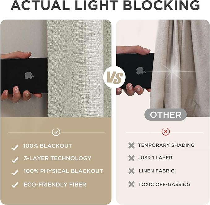 Joydeco Blackout Curtains for Bedroom - 100% Light Blocking 2 Panels Light Beige Drapes 37"W x 84"L, Thermal Insulated Room Darkening Curtains, Linen Textured for Living Room, Rod Pocket & Back Tabs