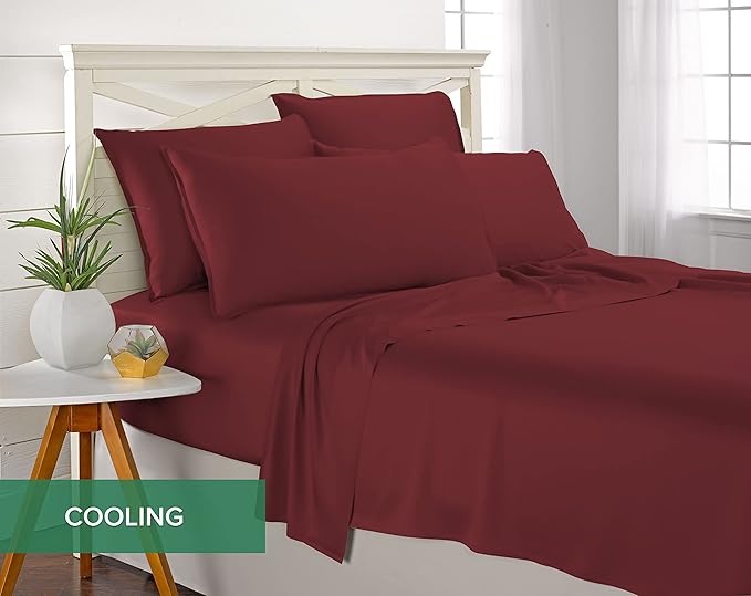Pure Bamboo Full Sheets, Genuine 100% Organic Viscose Derived from Bamboo Bed Sheet Set, Luxuriously Soft & Cooling, Double Stitching, 2 Year Quality Promise (Full, Merlot)