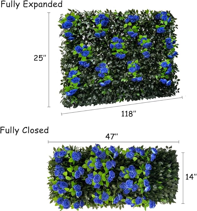 GLANT Expandable Fence Privacy Screen for Balcony Patio Outdoor,Decorative Faux Ivy Fencing Panel,Artificial Hedges (Single Sided Leaves) (2, Branches -Blue Rose)