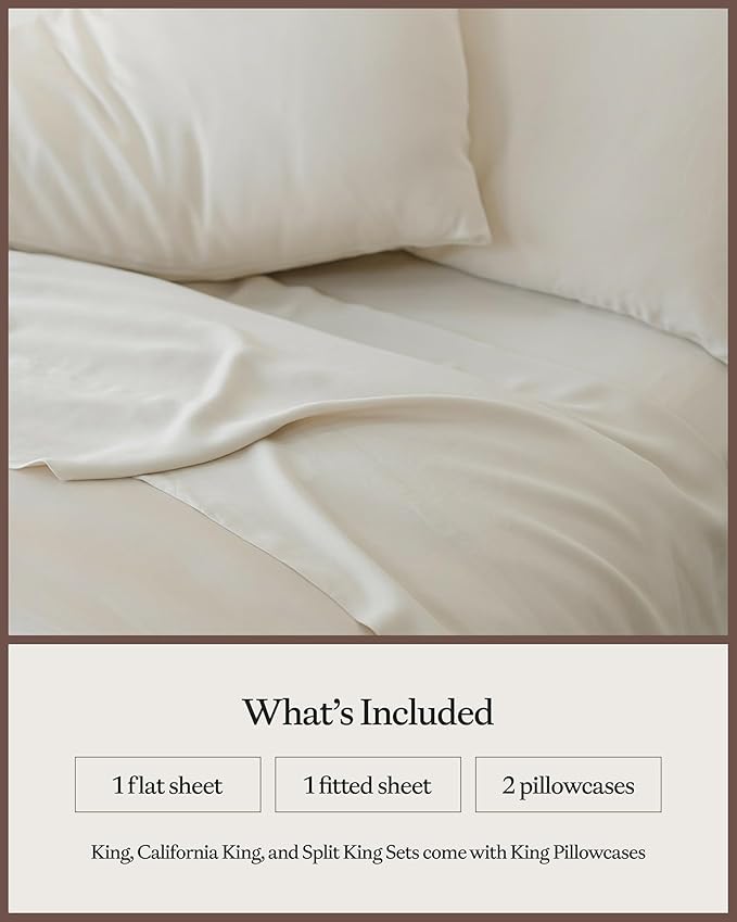 Cozy Earth Luxury Bed Sheet Set - 100% Viscose from Bamboo Fabric, Ultra-Soft & Breathable, Fits Regular & Deep Pocket Mattresses up to 20" - 4 Pieces King Sheet Set Oat