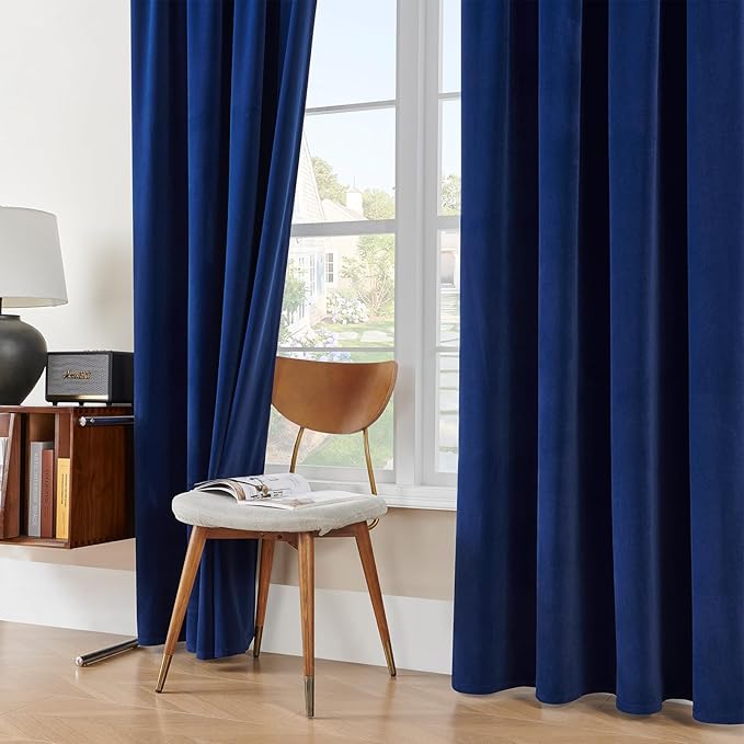 Joydeco Royal Blue Velvet Curtains 108 Inches Long, Luxury Grommet Blackout Curtain 2 Panels, Thermal Insulated Privacy Room Darkening Window Drapes for Bedroom Living Room Home Theatre (52Wx108L)