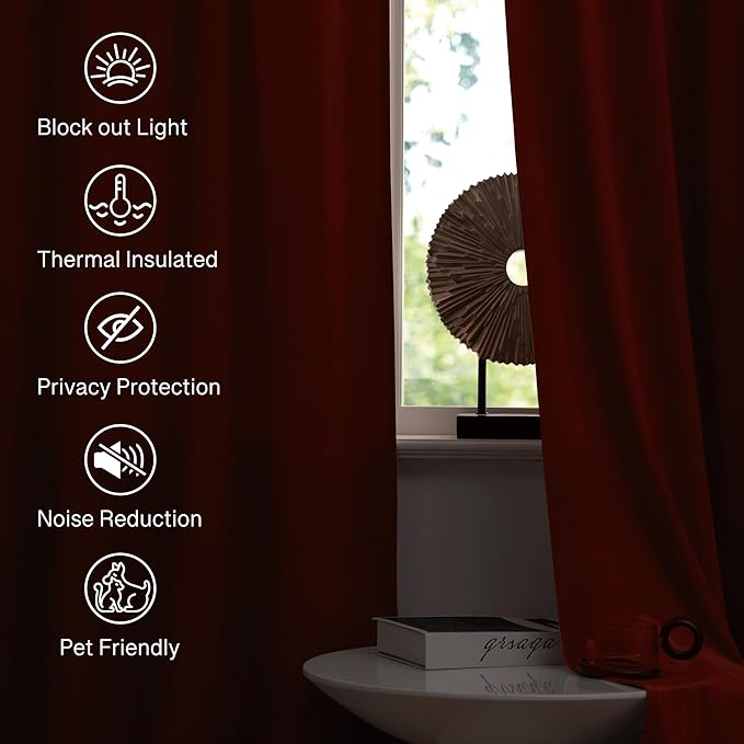 StangH Rust Velvet Curtains 108 inches Long, Light Blocking Energy Saving Window Panels Privacy Room Divider Drapes for Guest/Dining Room/Closet, W52 x L108, 2 Panels