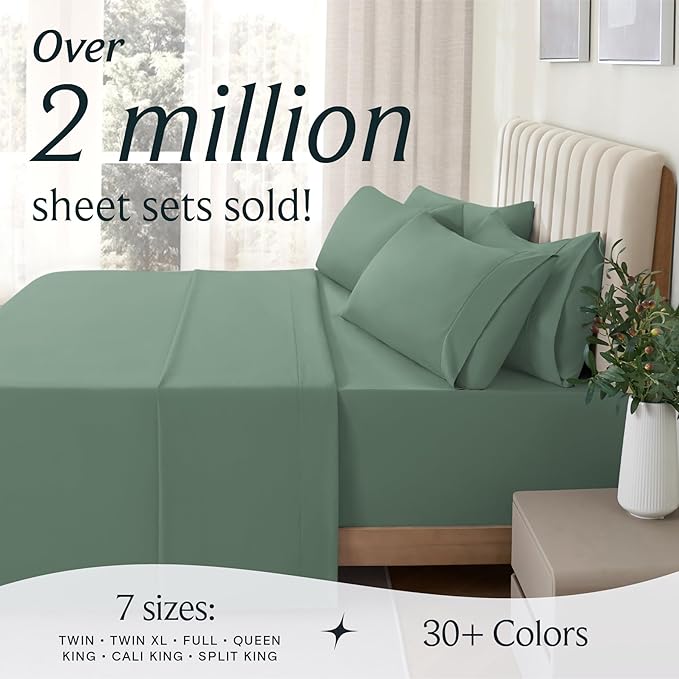 LuxClub 3 PC Twin XL Sheet Set, Deep Pockets Wrinkle Free Cooling Bed Sheets Hotel Bedding for Women, Men, Kids & Teens, Includes 1 Fitted Sheet, 1 Flat Sheet and 1 Pillowcase-Tree Moss Green