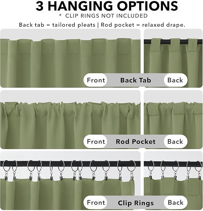 Deconovo Blackout Curtains, Thermal Insulated, W42 x L63 2 Panels, Back Tab, Machine Washable, Room-Darkening Drapes for Bedroom/Living Room Sage Green
