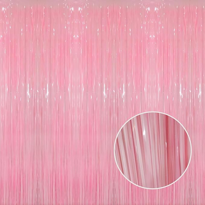 GOER 6.4 ft x 8.2 ft Foil Fringe Curtains Party Photo Backdrop Party Streamers for Birthday,Graduation,New Year Eve Decorations Wedding Decor(2 Packs,Candy Pink)