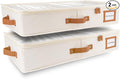 HOMELUX THEORY 2pc Under Bed Storage Containers, Bedroom Under the Bed Drawer Storage Organizer with Bins and Lids, Medium Underbed Clothes Storage Box Ideal for Blanket, Fabric, & Shoes (Ivory)