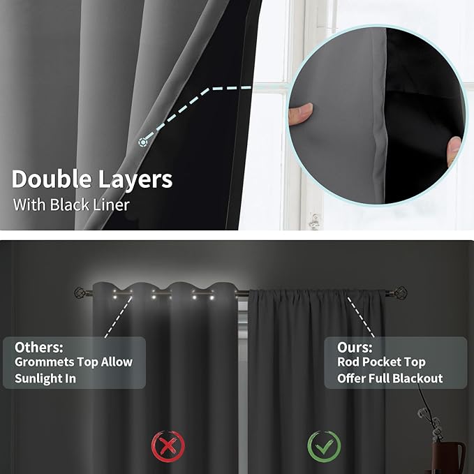 BGment 100% Blackout Curtains for Bedroom 54 Inch Length 2 Panels, Thermal Insulated Room Darkening Curtains Rod Pocket Soundproof Bedroom Living Room Window Curtains, Dove Grey, Each 42 Inch Wide
