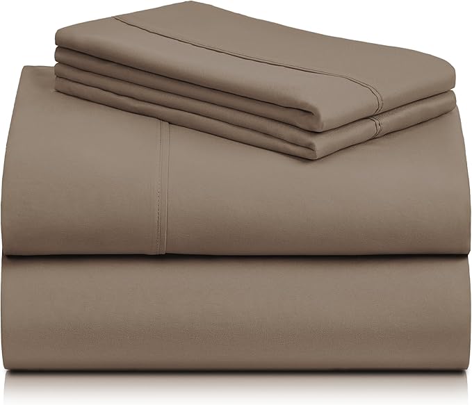 LuxClub 4 PC Queen Sheet Set, Deep Pockets Wrinkle Free Cooling Bed Sheets Hotel Bedding for Women, Men, Includes 1 Fitted Sheet, 1 Flat Sheet and 2 Pillowcases-Soft Dark Khaki