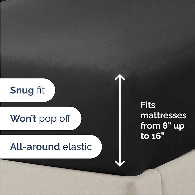Cal King 6 Piece Sheet Set - Cooling, Comfy & Breathable - Hotel Luxury Bedding, Includes Fitted Sheet for Women, Men, Kids & Teens - 1 Flat, 1 Fitted Sheet, 4 Pillowcases with Deep Pockets - Black