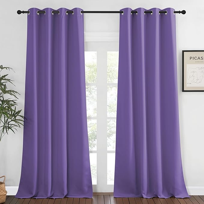 NICETOWN Blackout Window Curtain 90 inch Length - Room Darkening Thermal Insulated Grommet Large Window Treatment Light Blocking for Bedroom/Doorway (Lilac Purple, 1 Panel, W52 x L90)