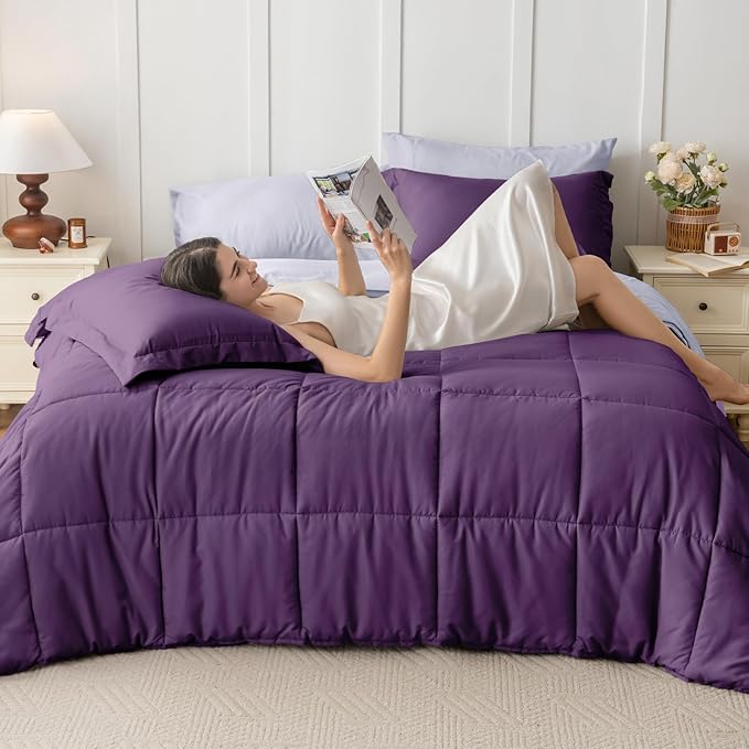 JOLLYVOGUE Twin XL Comforter Set, Ultra-Soft Bed in a Bag Twin XL Size 5 Pieces, Oeko-TEX Certified Bedding Set with Down Alternative Comforter, Sheets, Pillowcases & Shams, Purple & Lavender
