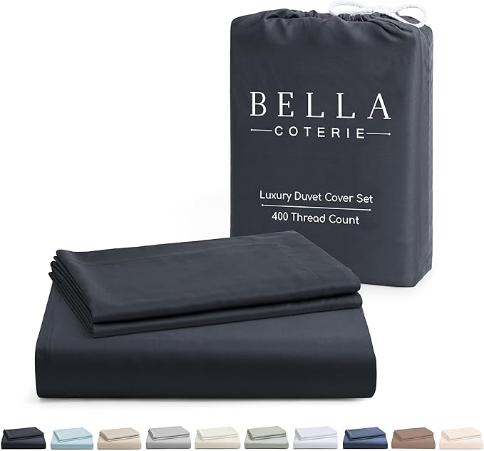 Bella Coterie Luxury Bamboo Viscose Queen Size Duvet Cover Set | 100% Organically Grown | Corner Ties | Ultra Soft | Cooling | Two Pillow Shams | 90 x 94 | No Insert [Charcoal Grey]