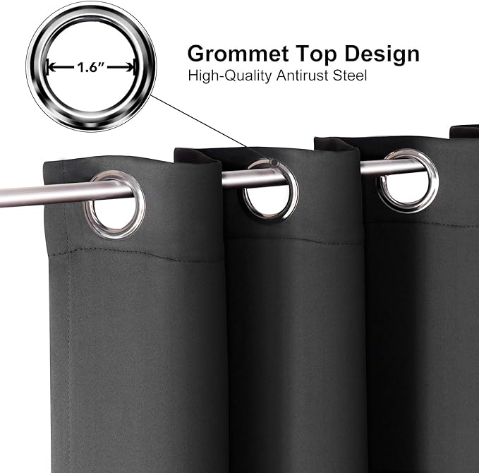 ChrisDowa Grommet Blackout Curtains for Bedroom and Living Room - 2 Panels Set Thermal Insulated Room Darkening Curtains (Dark Grey, 42W x 84L)