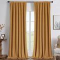 Joydeco Mustard Yellow 100% Blackout Curtains 96 Inch 2 Panels, Luxury Thermal Yellow Velvet Curtains for Bedroom Living Room, Soundproof Blackout Window Drapes, Rod Pocket & Back Tab (52W x 96L)