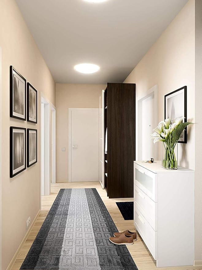 Custom Length Hallway Runner Rug,Slip Resistant,Meander Grey, 26 Inch X 14 feet, Sold and Priced Per Foot