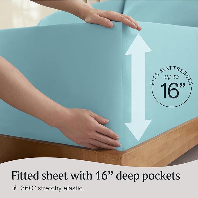 LuxClub 5 PC Split King Sheet Set, Deep Pockets Wrinkle Free Cooling Bed Sheets Hotel Bedding for Women, Men, Includes 2 Fitted Sheet, 1 Flat Sheet and 2 PillowcasesAqua