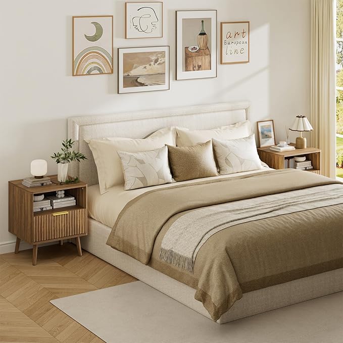 LYNSOM Fluted Dresser and Nightstand Sets 3 Piece, 6-Drawers Dresser and 1-Drawer Nightstands Set of 2, Wood Bedroom Furniture Set for Home, Bedroom, Hallway, Walnut