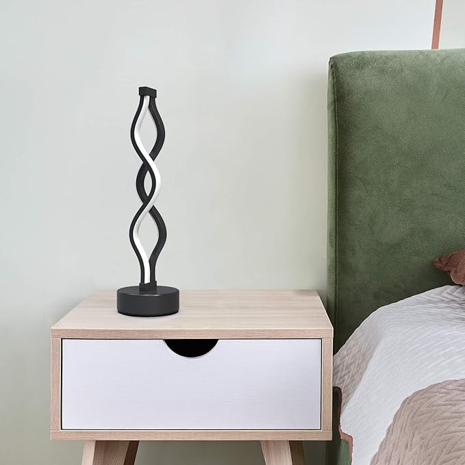 NUÜR Infinity Spiral LED Table Lamp Black, Dimmable Metallic Bedside Lamp with Touch Controller, 3 Colour Temperature, 15.8 Inch Height, Decorative Lamp for Home, Living Room
