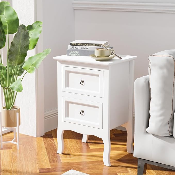 Bonnlo White Nightstands Set of 2, Tool-Free Setup Nightstand, 2 Drawer Night Stands for Bedrooms, Easy & Quick Install Small Bedside Tables, Girls Nightstand, Side Table, End Table for Small Spaces