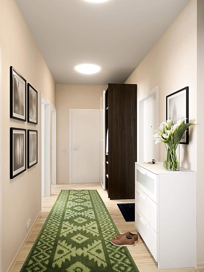 Custom Length Hallway Runner Rug,Slip Resistant,Southwestern Green, 26 Inch X 24 feet, Sold and Priced Per Foot