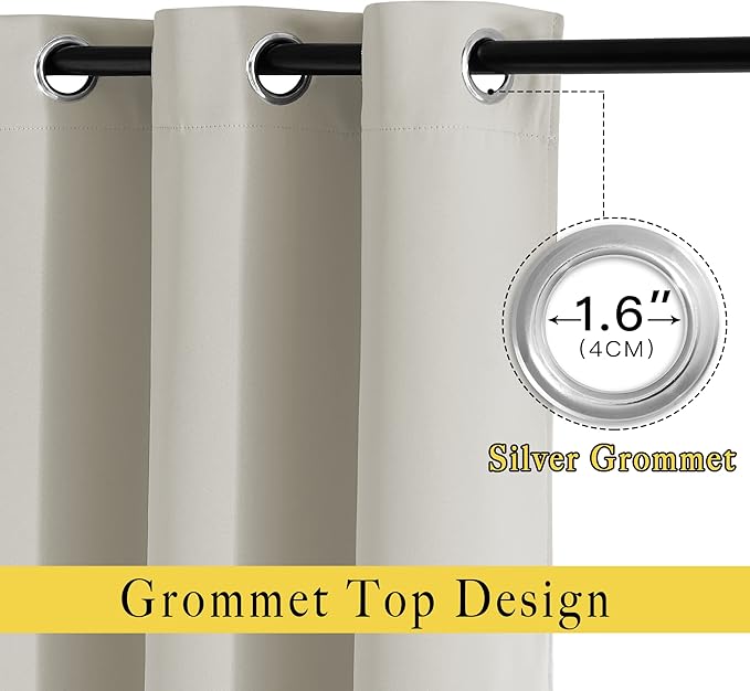 NICETOWN Room Darkening Natural Curtains & Drapes for Living Room - Thermal Insulated Solid Grommet Sound Reducing Privacy Window Treatments for Bedroom, 2 Panels, W66 x L84