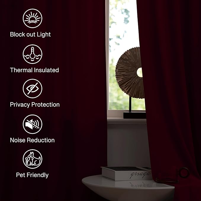 StangH Christmas Red Velvet Curtains for Living Room, Luxury Thermal Insulated Room Darkening Window Drapes for Home Theater/Nursery Girls Bedroom, W62 x L90, 2 Panels