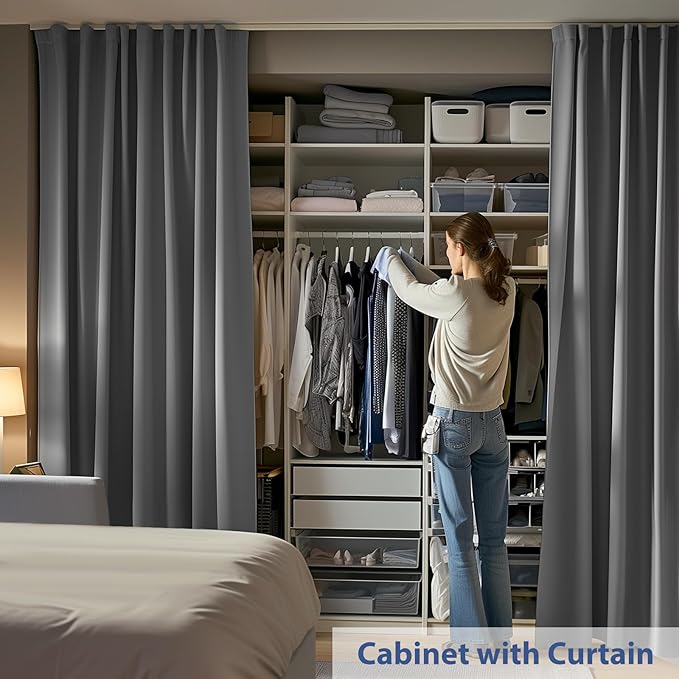 Room Divider Ceiling Mounted Curtains Track Sets Extra Wide Blackout Curtain Flexible Tracks for Bedroom Privacy Partition Separator, 1 Panel Grey Drape and White Rail, W10 x H9ft