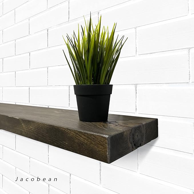 URBANDI, Rustic Floating Shelves, Set of 2, Hidden Bracket, Solid Wood, Heavy Duty, Wall Mounted Shelves, (Dark Brown, 12Wx10D)